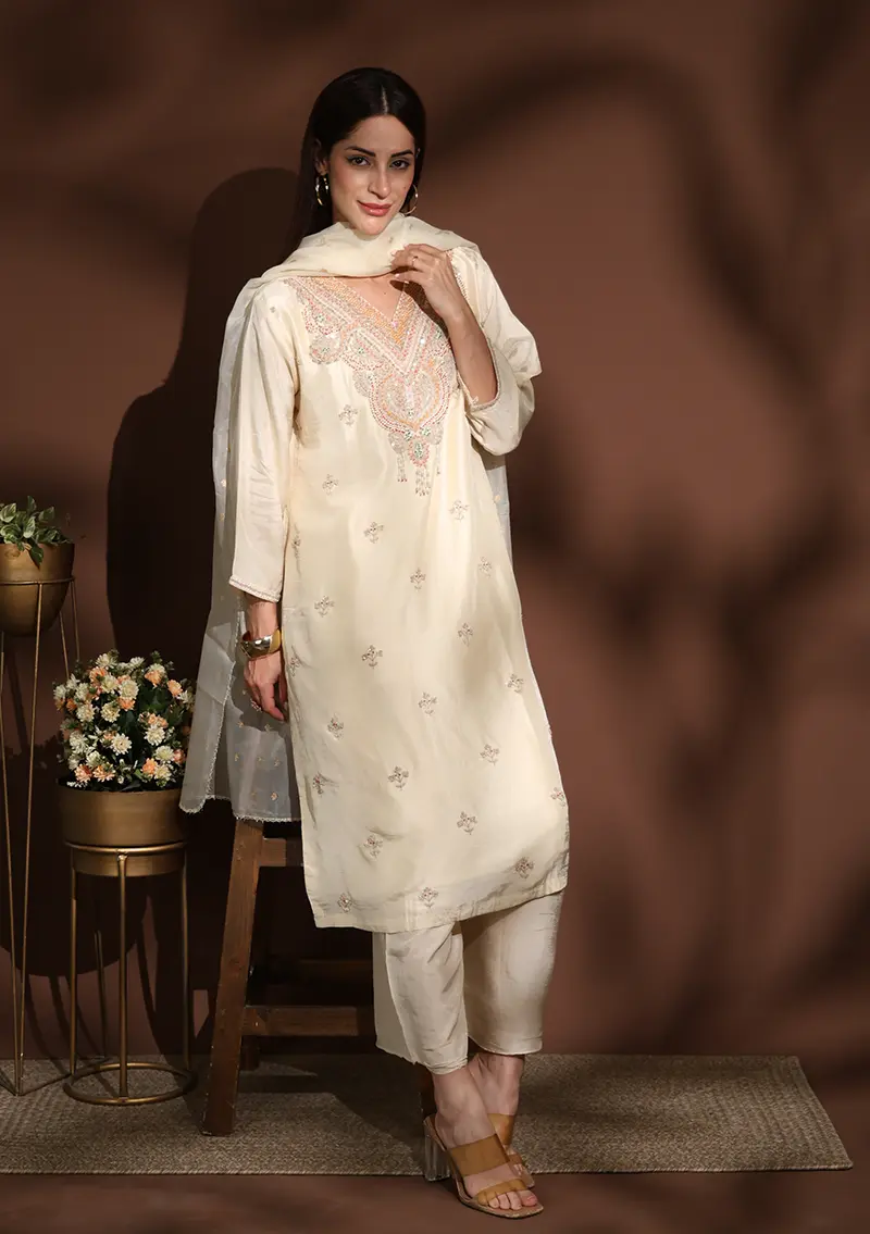 Inaya Champagne Silk Suit Set