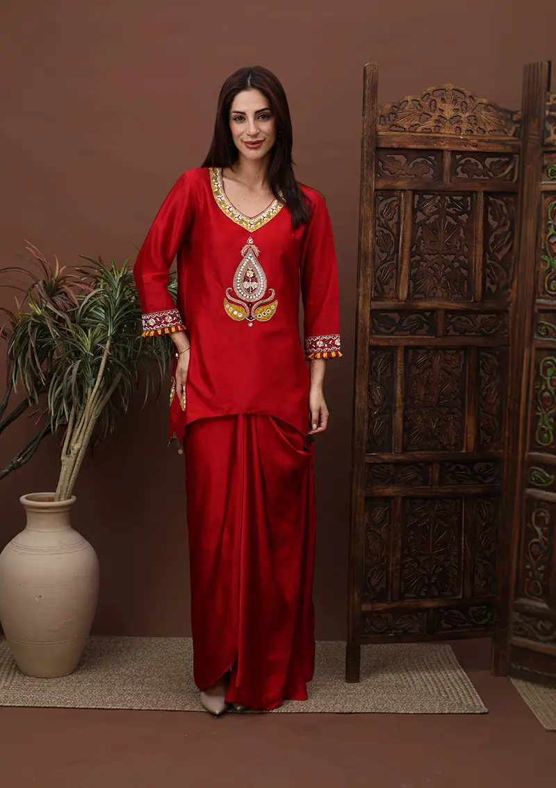 Noor Crimson Hand-Embroidered Anarkali